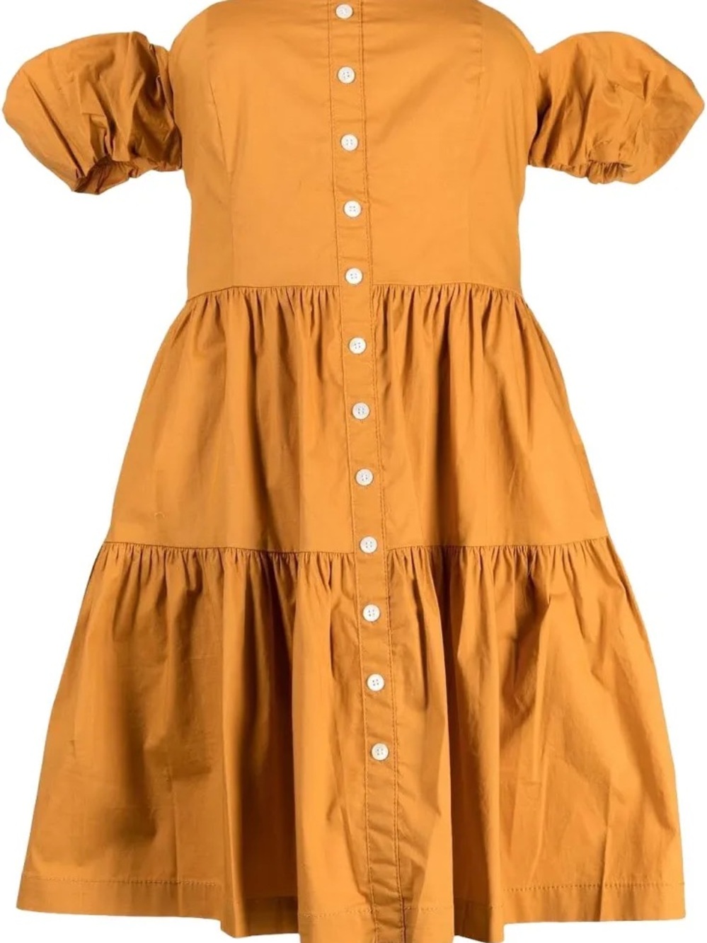 STAUD Mustard Button-Front Puff Sleeve Mini Dress